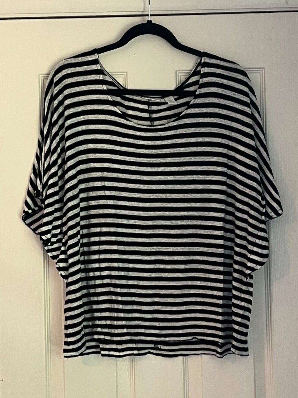 Chico's Black and White Striped Short Sleeve Top